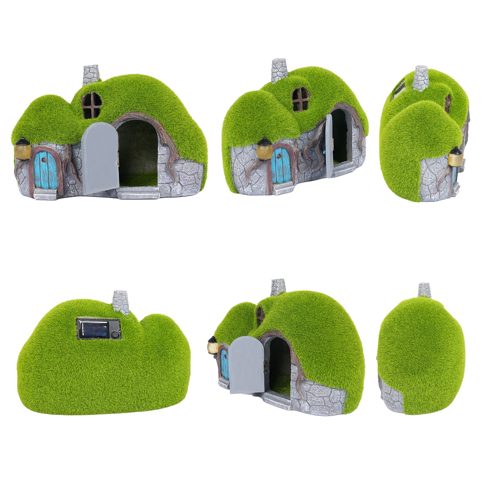 Darkdec Garden Statues Outdoor Decor - Fairy House with Waterproof Solar Lights Resin Figurines for Yard Lawn Porch Outside Ornament or Garden Gift