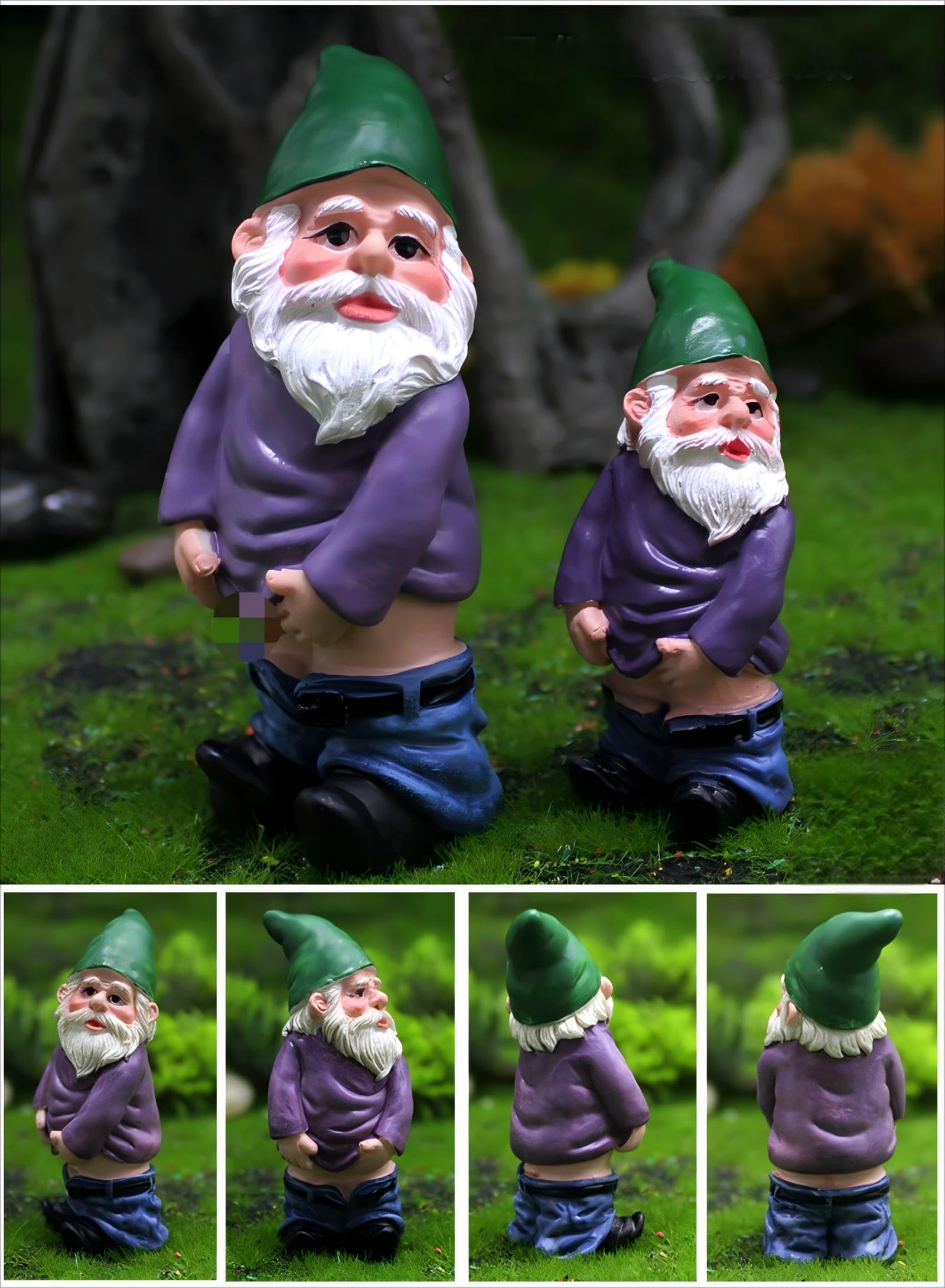 Set of 4 Mini Garden Gnomes with Campfire - 3 Drunk Gnome Figurines and 1 Campfire for Fairy Garden Decor, Plant Pot Decorations, Dashboard Ornaments, and Outdoor Spaces