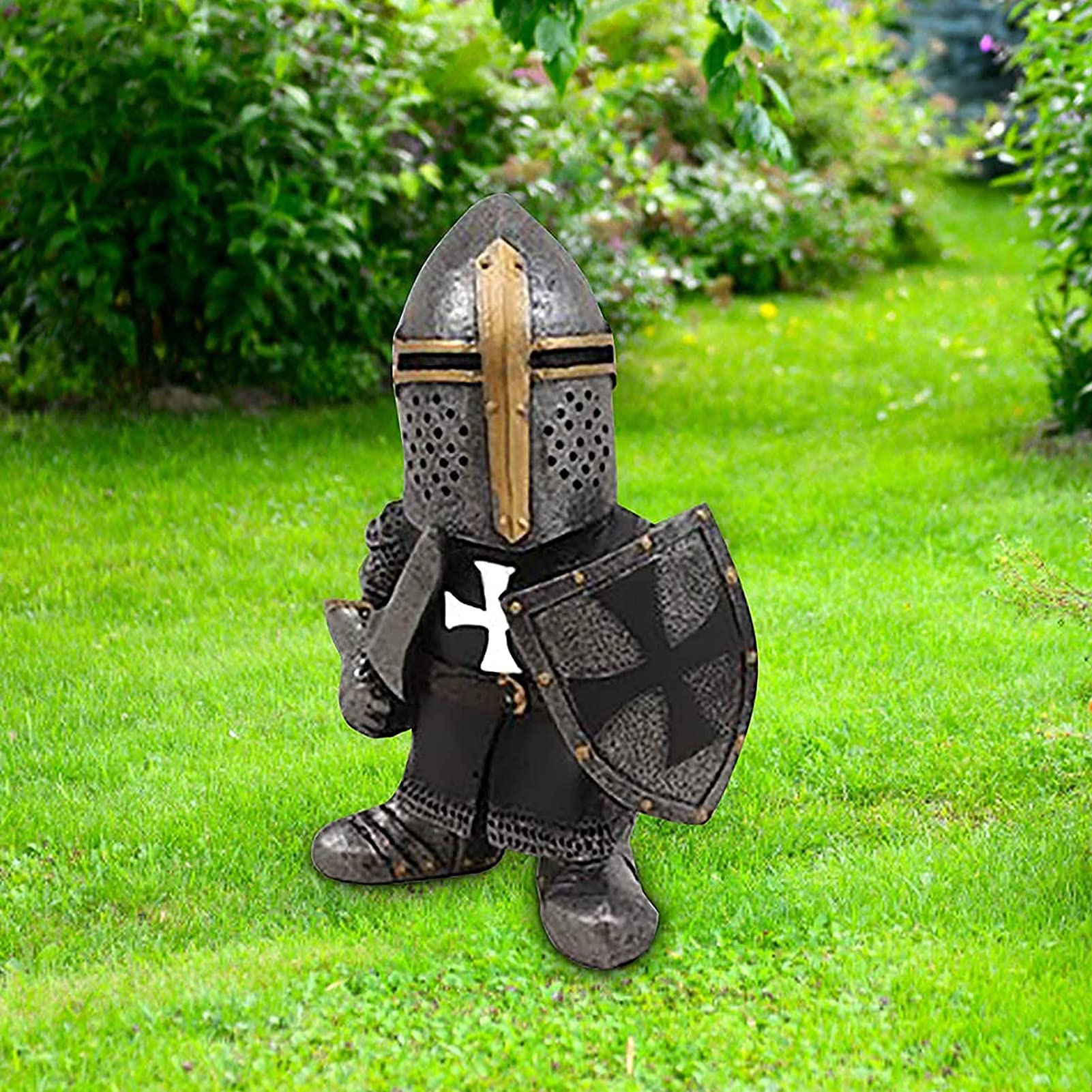 Garden Gnome, Gothic Knight Guardian Dwarf, Medieval Crusader Miniature European Knight Garden Statue Sculpture, Waterproof Resin Ornament, Garden Figures Decoration, for Home, Yard, Lawn, Garden