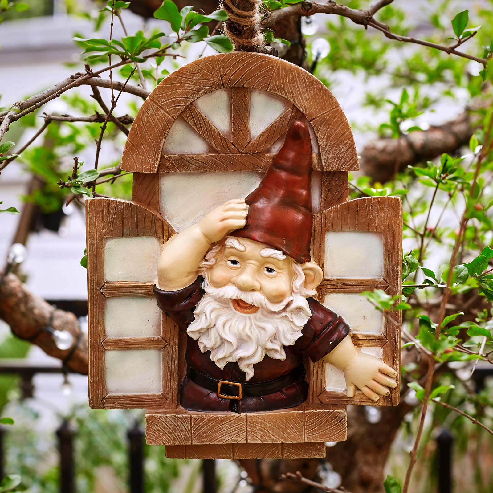 Garden Gnomes Elf Open Window Tree Hugger, Knothole Welcome Gnomes Garden Tree Sculptures, Tree Face Garden Gift, Open The Window Garden Peeker Yard Art for Tree Resin, 12 inch