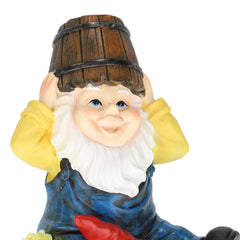 Relaxdays Garden Gnome with Water Bucket, Weatherproof, Frostproof, HxWxD: 20 x 14.5 x 11.5 cm, Garden Figure, Artificial Stone, Colourful
