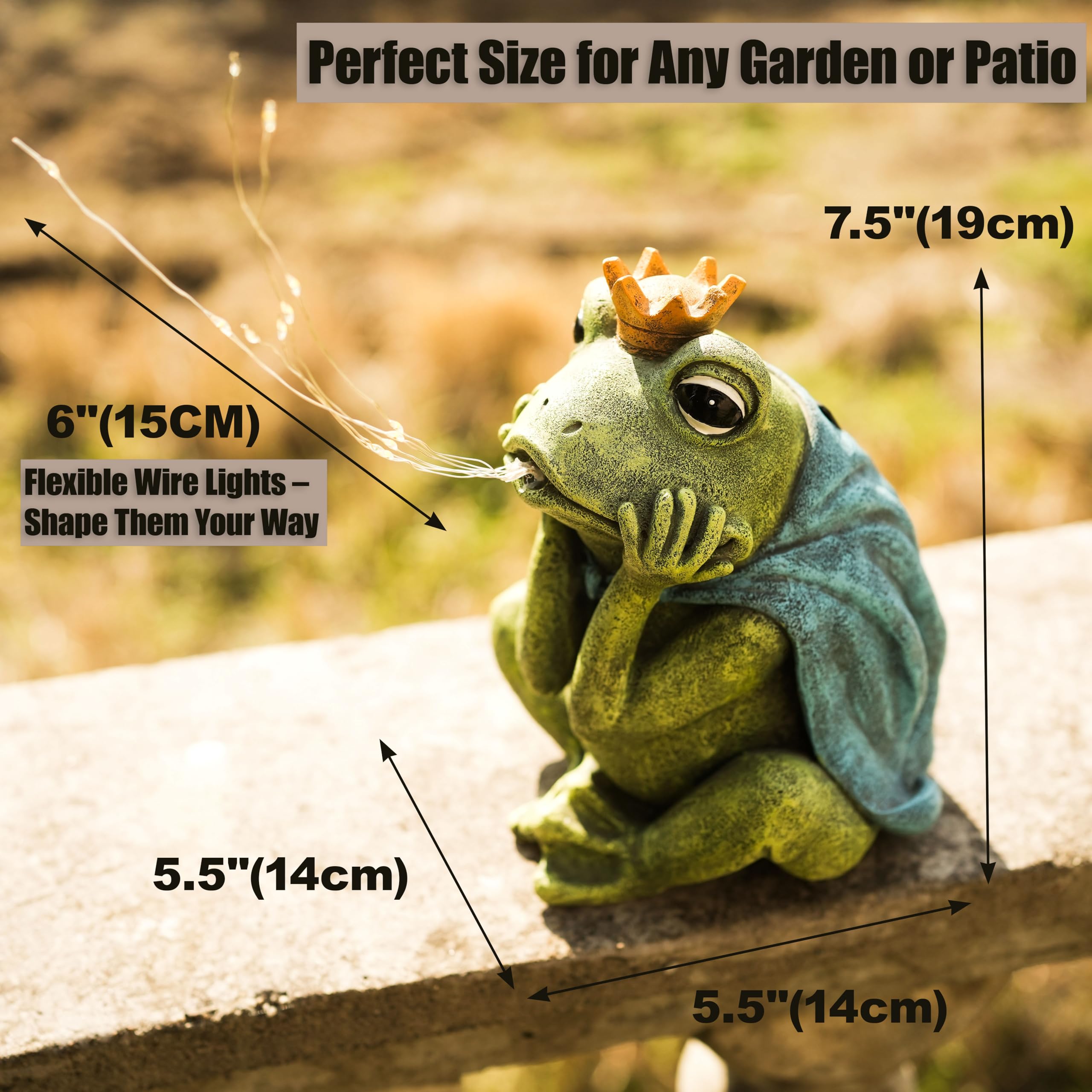 hvfun Solar-Powered Frog Prince Spitting LED Light – Resin Garden Statue with Waterproof Design