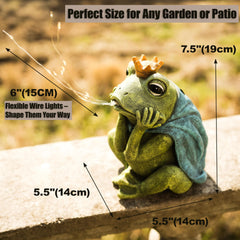hvfun Solar-Powered Frog Prince Spitting LED Light – Resin Garden Statue with Waterproof Design