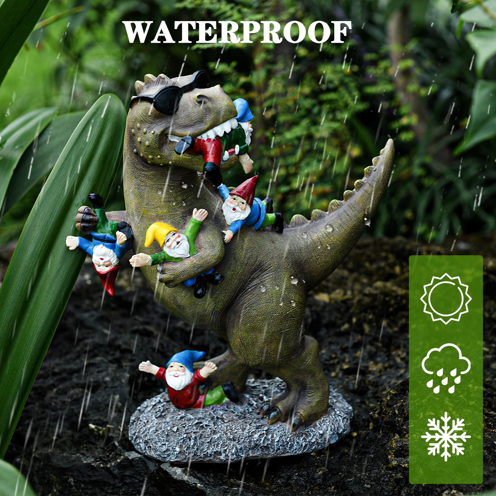 ACHYHAVIN Garden Gnome Statues Garden Decor - Large Dinosaur Eating Gnomes Outdoor Decor for Patio,Lawn,Yard Decor - Uique Housewarming Gift