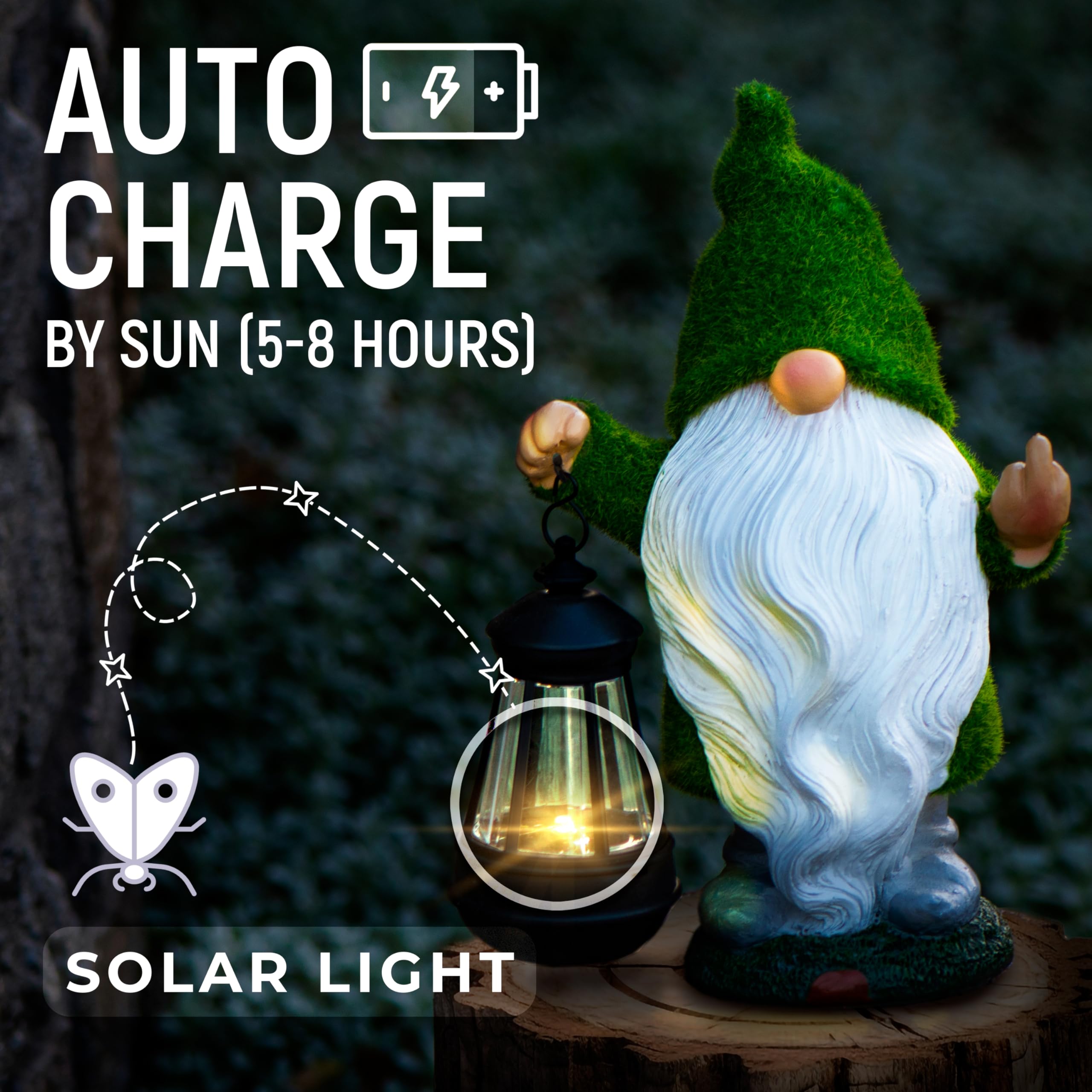 Garden Gnome 11.8, Funny Gnomes with Solar Lantern, Garden Statues Outdoor Clearance, Garden Gnomes Outdoor Funny for Patio Decor