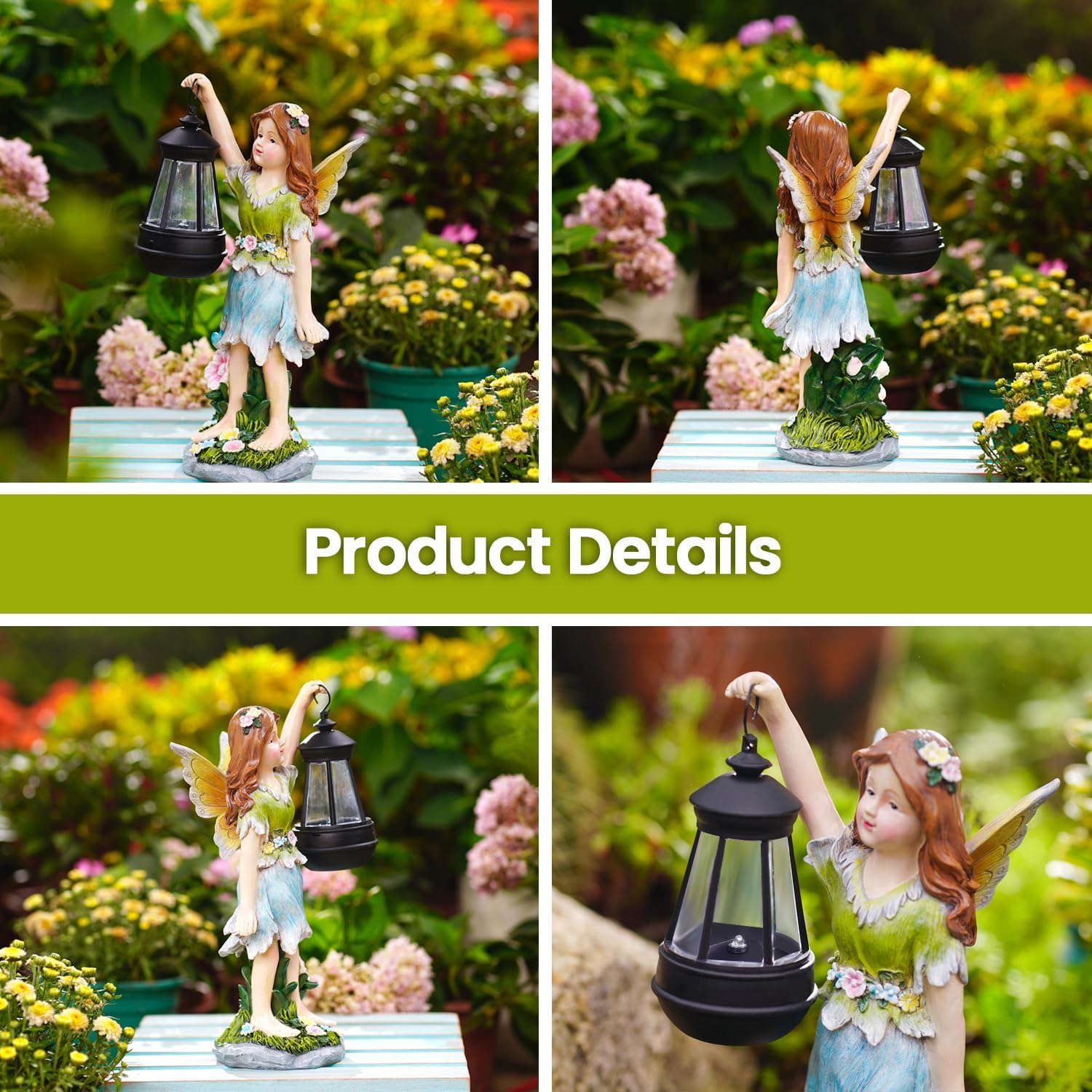 Pohabery Fairy Garden Statue Solar Garden Fairy with Lantern Light Outdoor Decoration Waterproof Solar Sculpture for Patio Yard Lawn Gift for Mom Grandma
