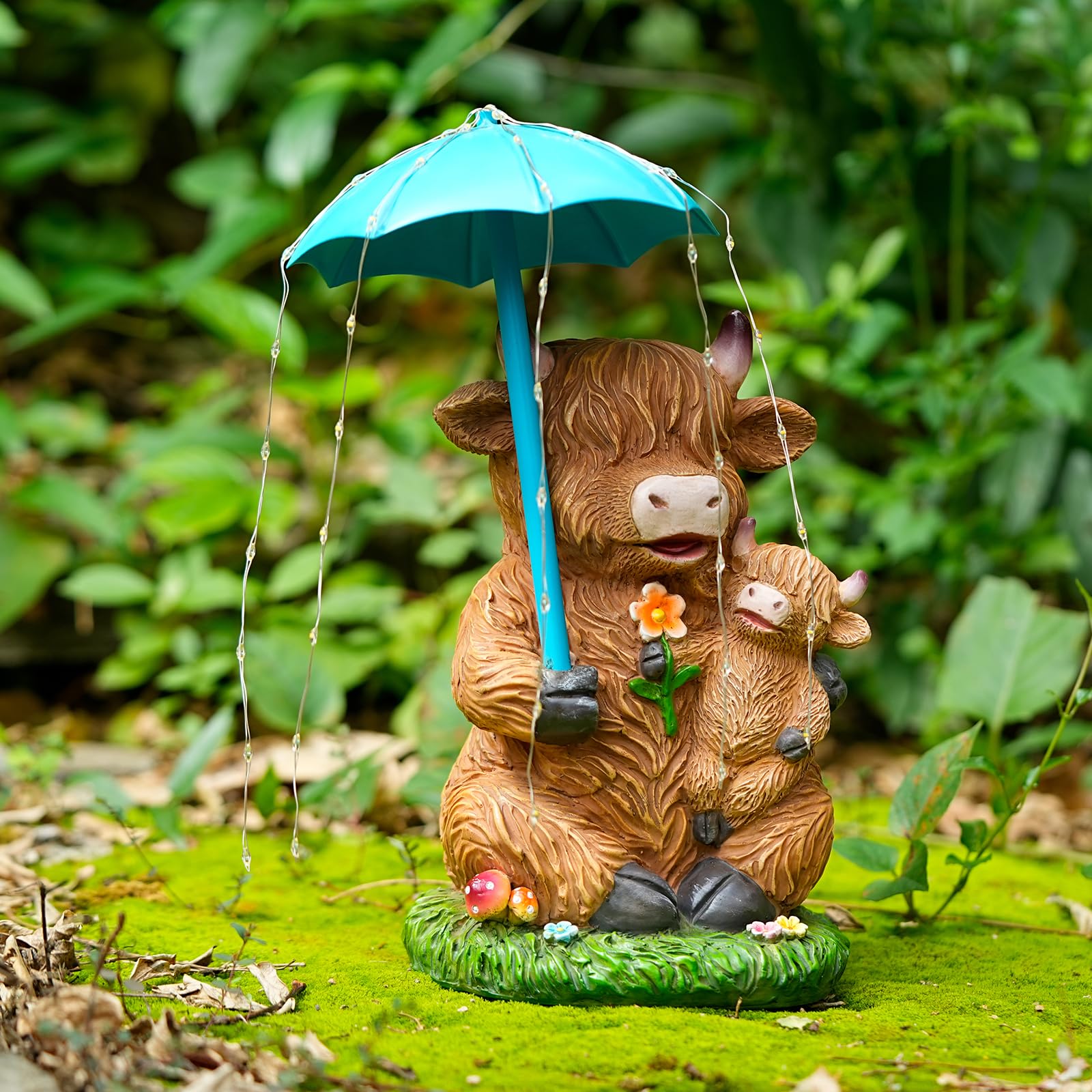 Joint Honglin Solar Garden Statues Resin Loving Highland Cow Umbrella Lights Outdoor Decor Gifts for Yard, Patio Decorations