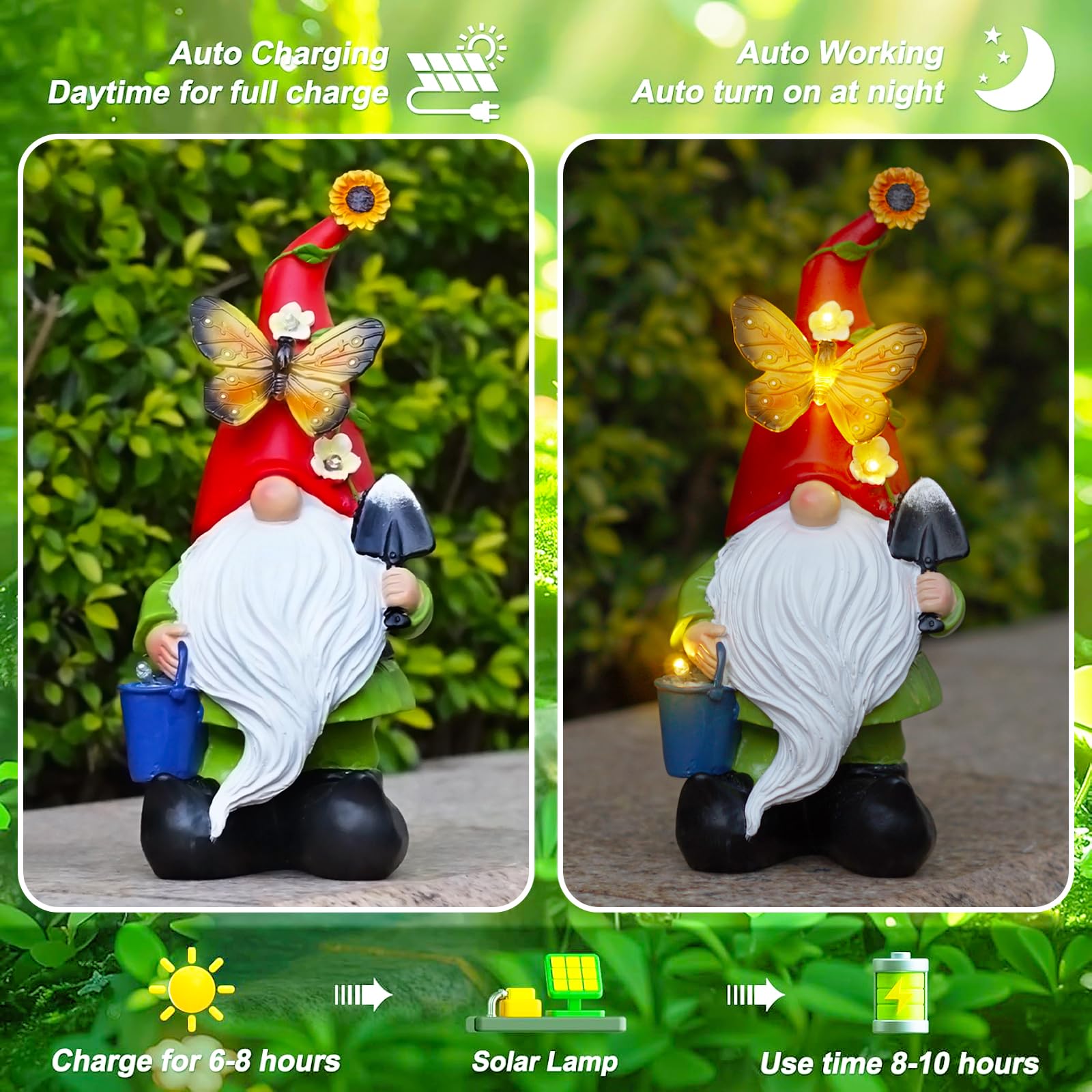 Arecyuer Gnomes Garden Statues Decor, Solar Waterproof Large Gnome with LED Lights Funny Garden Sculptures Outdoor Patio Yard Decorations Lawn Ornaments Gifts for Women Mom