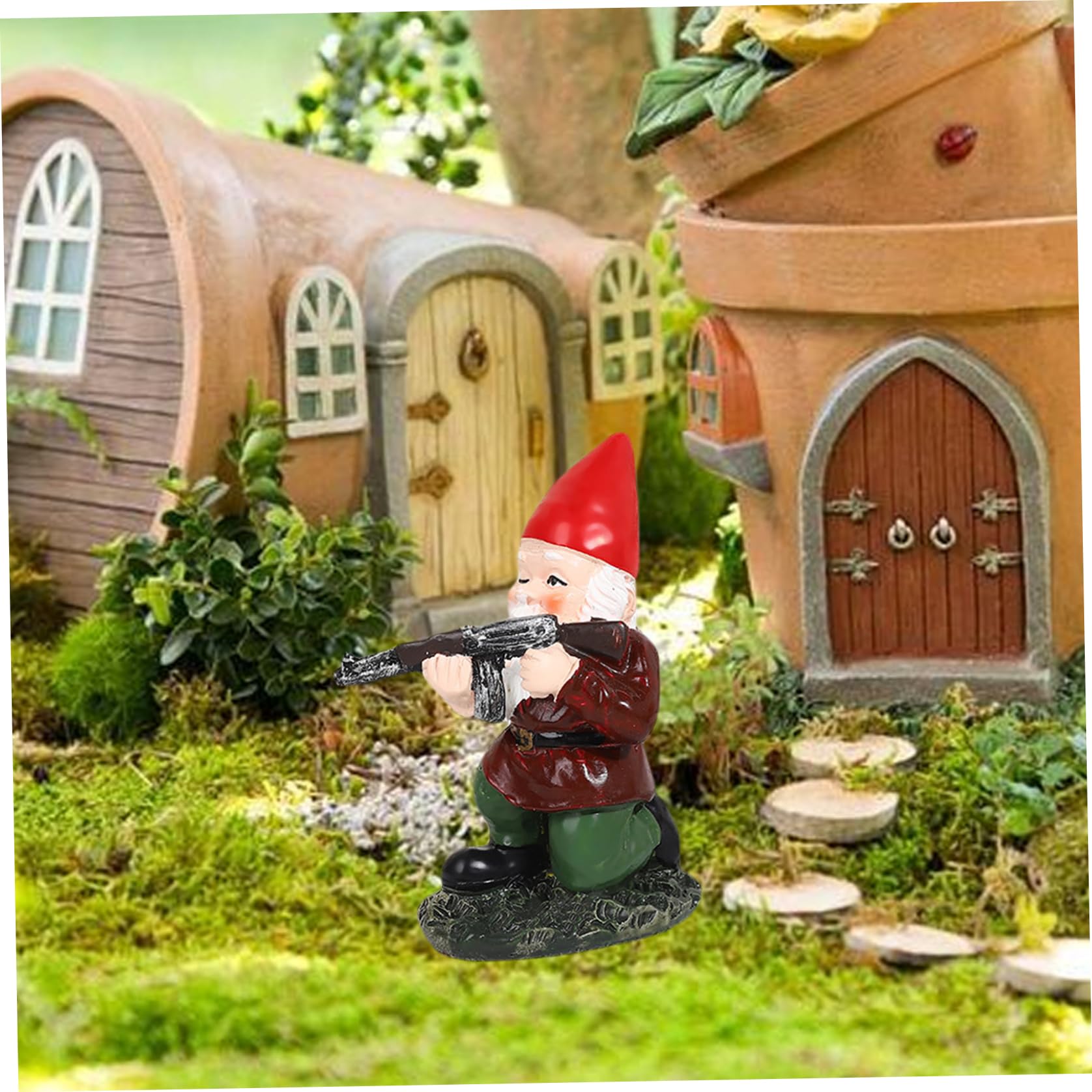 Funny Garden Gnomes 3.9'' Tall Naughty Gnome Garden Gnome with Gun Statue Waterproof Resin Gnomes Decor for Patio, Yard, Lawn Style 2