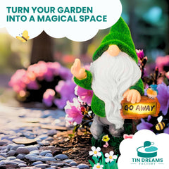 TIN DREAMS FACTORY | "Go Away Solar Rechargeable Garden Gnome - Fun Outdoor Decoration for Garden and Patio - Dwarfs - Resin Figures - Original Home Ornaments