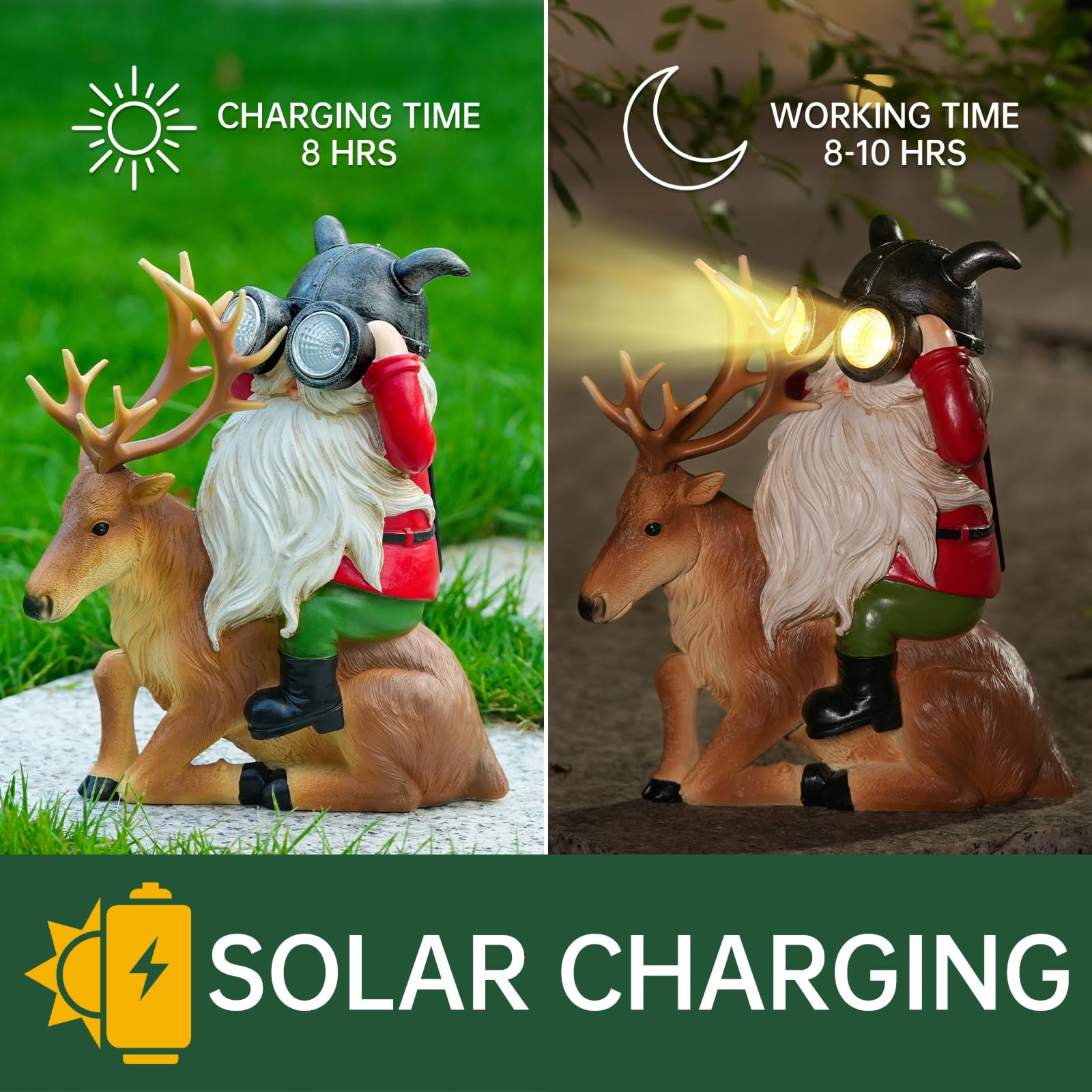 VChymm Garden Gnome Statues Resin Gnome Sitting On Deer Statues Solar Lights Outdoor Telescope Gnome Gifts for Yard, Patio Decor Gift (Deer Gnome)