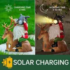 VChymm Garden Gnome Statues Resin Gnome Sitting On Deer Statues Solar Lights Outdoor Telescope Gnome Gifts for Yard, Patio Decor Gift (Deer Gnome)