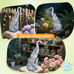 QCXWCJWD Garden Ornaments Outdoor Elephant Statue, 30cm Elephant Statue with Solar Watering Lights, Resin Elephant Ornaments with Solar Lights for Patio Yard, Waterproof Garden Elephant Gifts for Mum