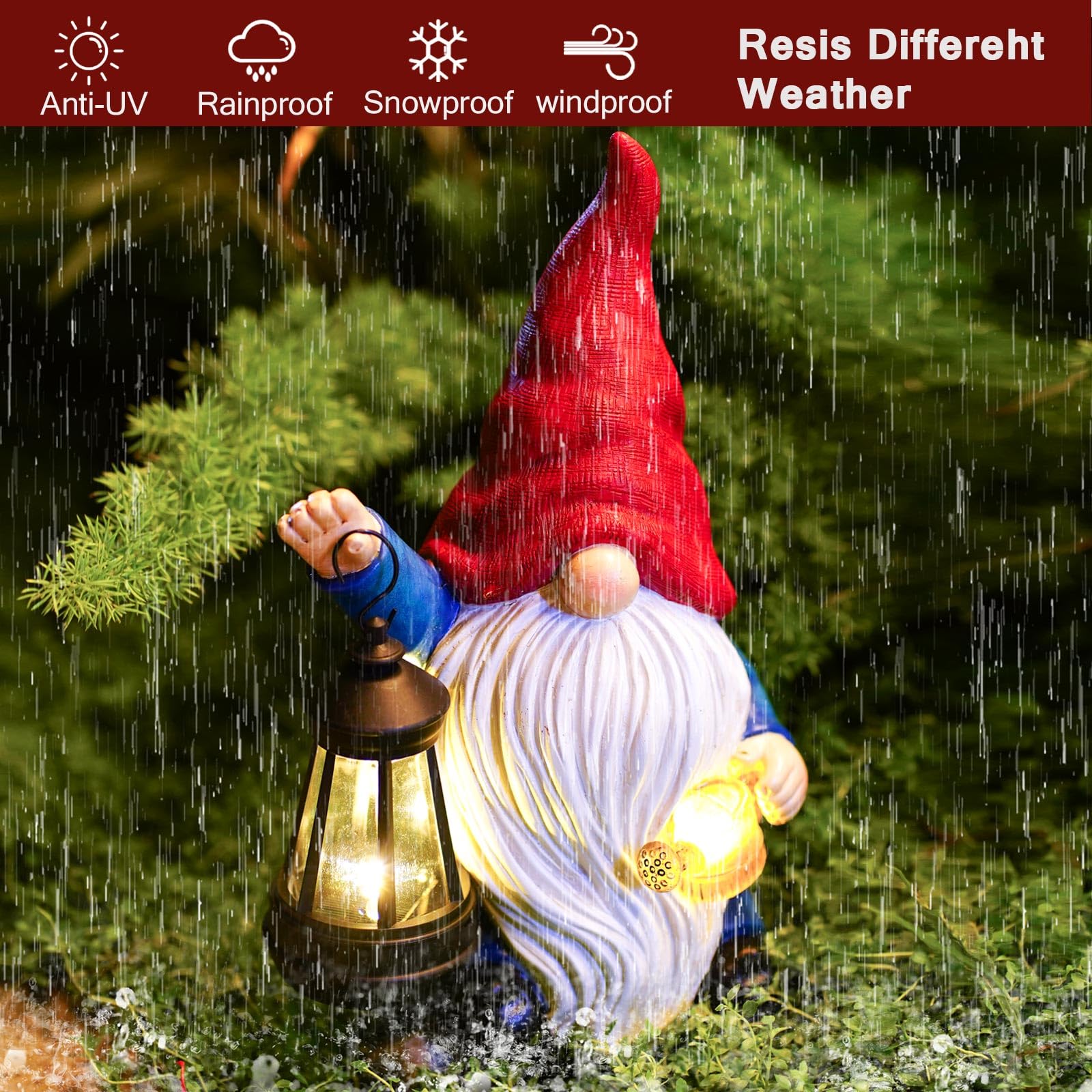 Vereemy Solar Gnomes Statues with Watering Can LED Lights Lantern Garden Decor Birthday Outdoor Gifts for Women Mom Art Resin Gnomes Sculpture for Yard Porch Patio Lawn Yard,Lantern Watering Can