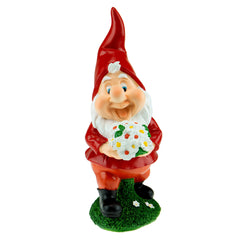 CLEVER GARDEN Garden Gnome Statue Outdoor Décor, 11 Inch Tall Resin Figurine, Bouquet