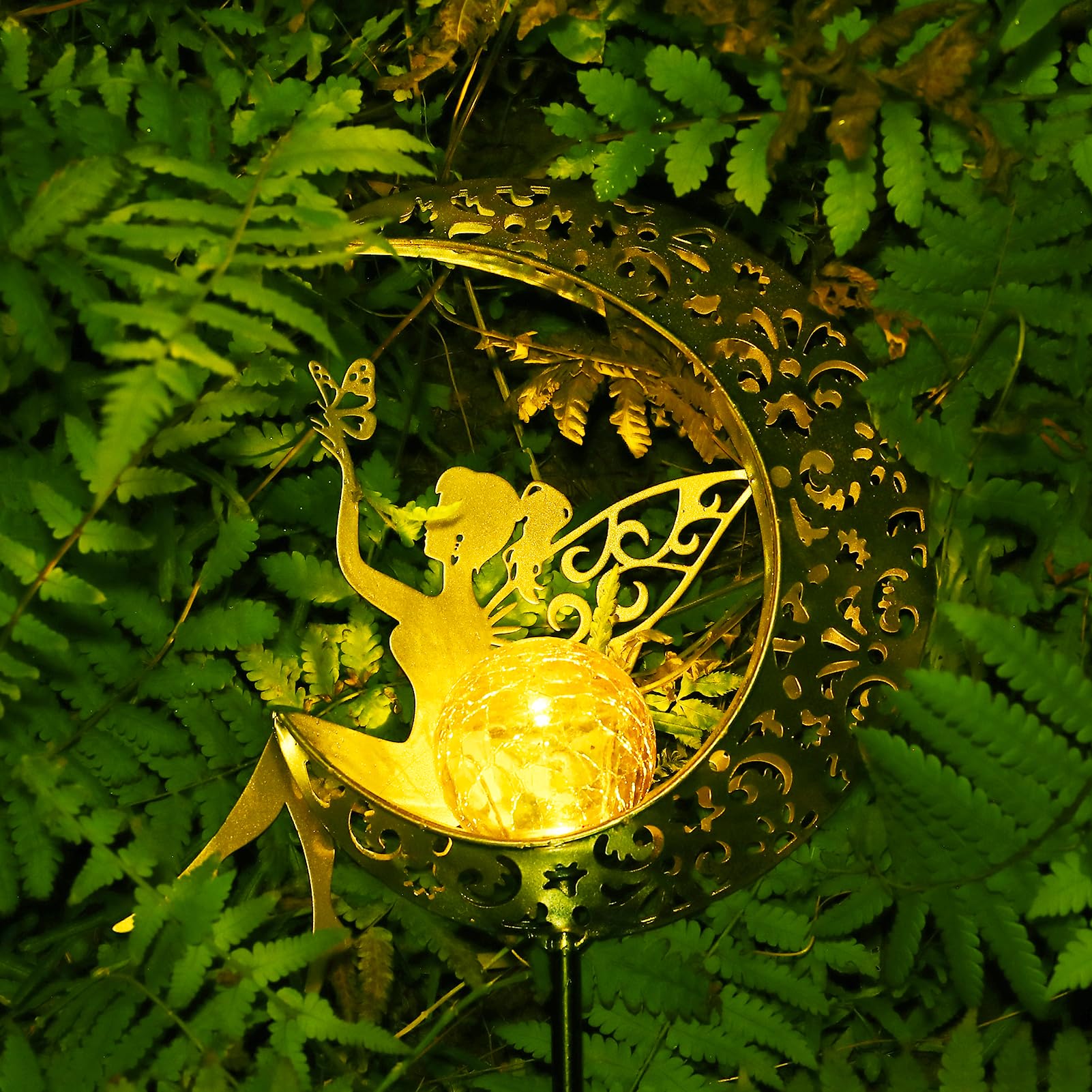 ZKLiLi Solar Lights Garden Decorations,Moon Fairy Light,Solar Crackle Glass Globe,Warm LED Light for Pathway Lawn Patio Courtyard Gifts for Mom Grandma Women