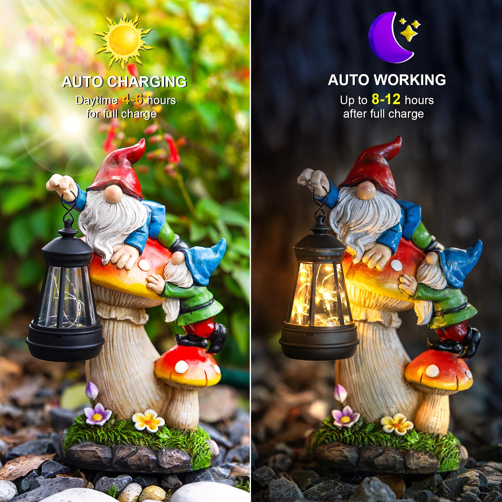 C&Y&G&X Solar Garden Gnome, Mushroom Design with Bright Solar Lantern,Cute Gnome Garden Decor