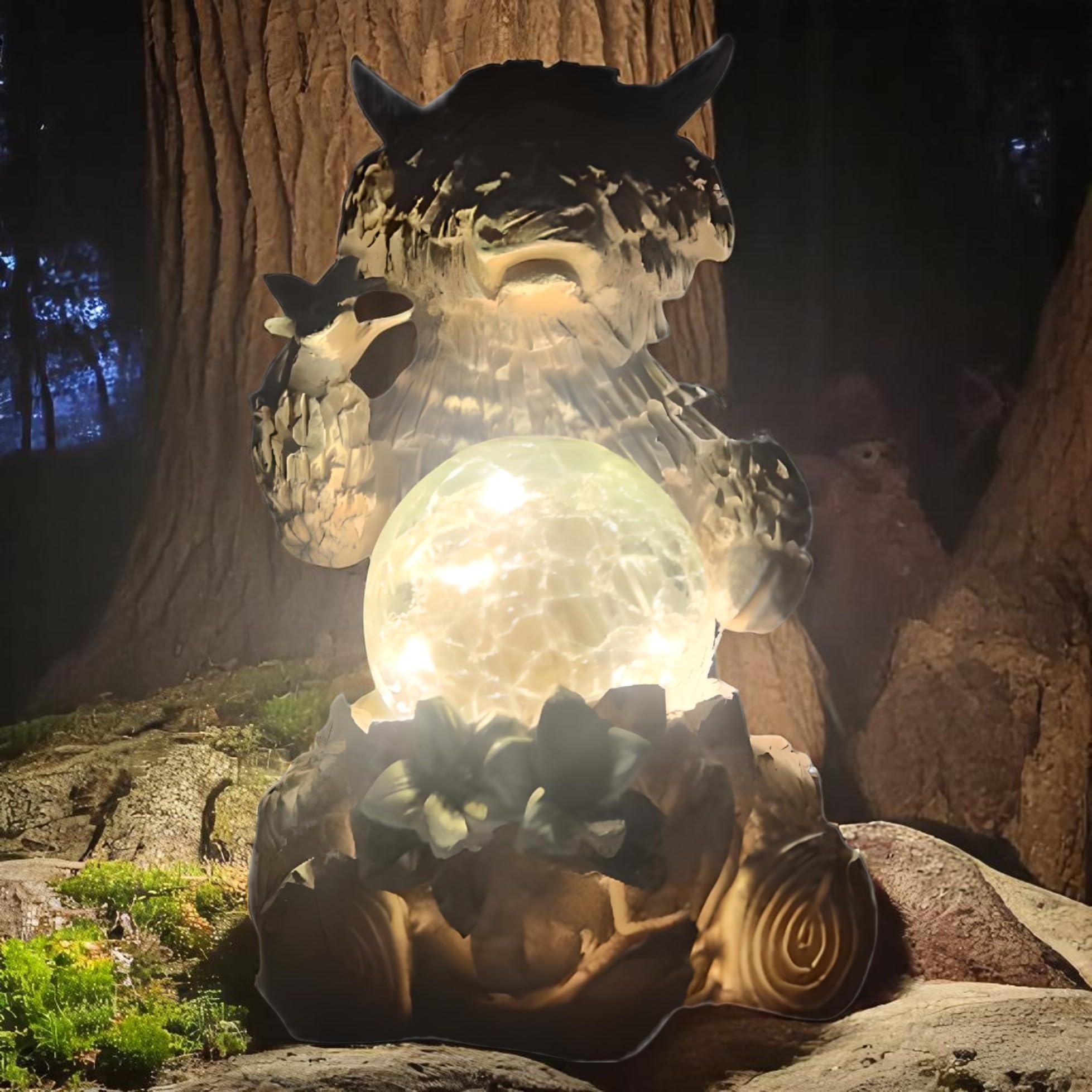 Divas World Highland Cow Solar Garden Light – LED Crackle Glass Ball Solar Ornament, 16cm Rustic Farmhouse Decor, Outdoor Country Garden Decorations, Waterproof Animal Figure for Yard, Patio, Home