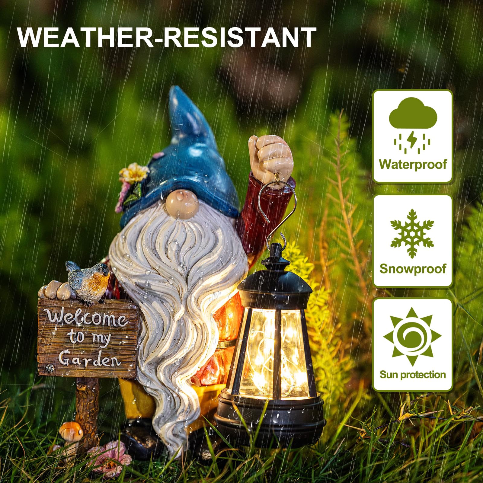 C&Y&G&X Garden Gnome Statue,Outdoor Gnome Decor Solar Lantern Lights and Welcome Sign,Yard Art Decorations, Ideal Housewarming Gift