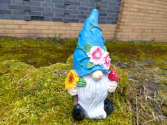 Divas World Flower Hat Gonk Gnome Statue Garden Outdoor Ornaments Decoration Patio Lawn Unique Great Gift (Blue)
