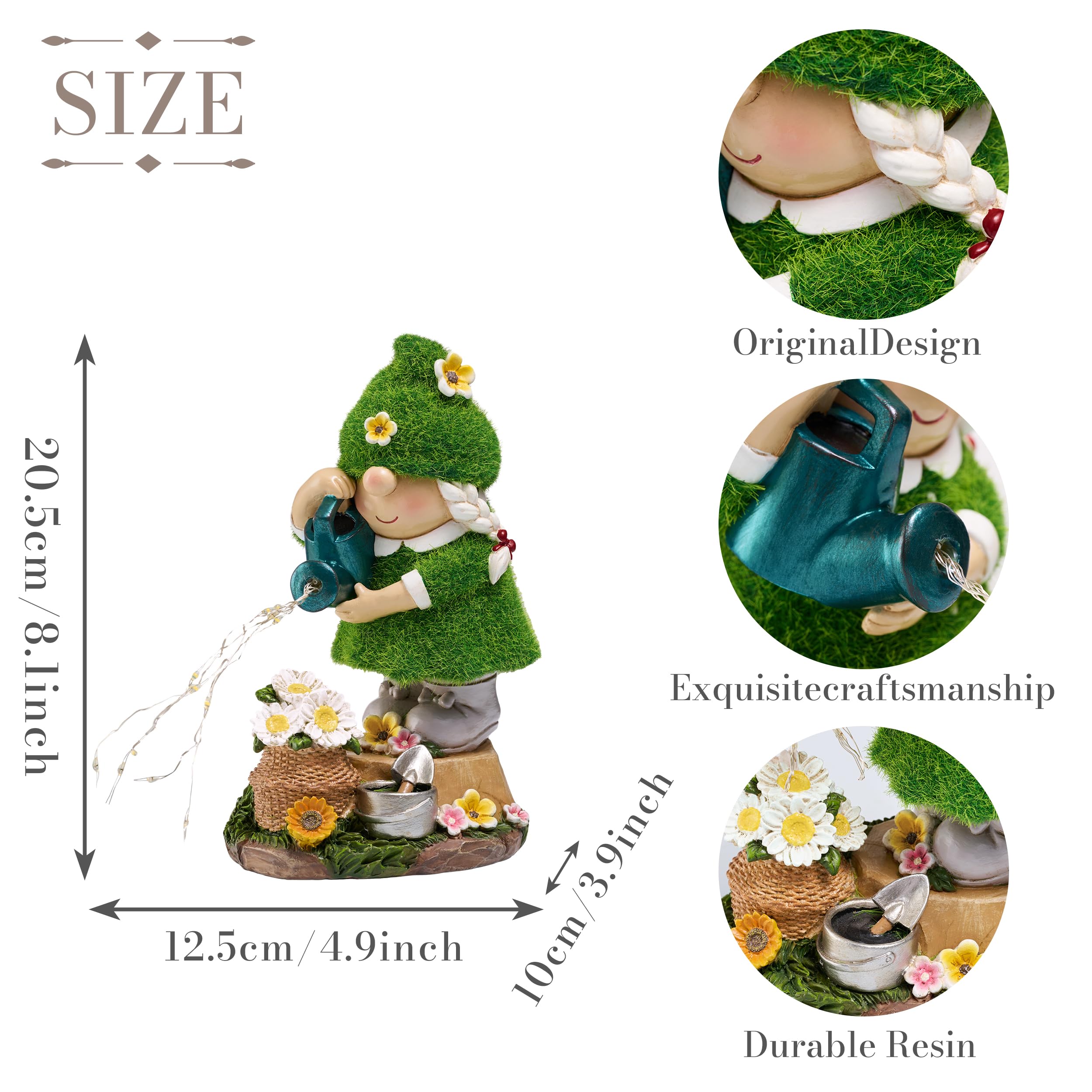 TERESA'S COLLECTIONS Gardeh Ornaments Outdoor, Lovely Watering Gonks with Solar Lights, Family Gonks Series, Waterproof Resin Gonks Ornaments, Indoor Outdoor 20.5CM