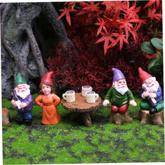 Dbvnnsy 6Pcs/Set Garden Gnome Figurines Set Resin Miniature Gnomes Statue with Table and Stool Cute Yard Ornaments Collectible Decoration for Garden Outdoor Lawn