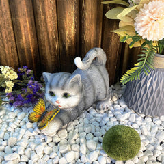 Tuzsocr Solar Powered Cat Statue,Butterfly Solar Lights for Outdoor,Decorative Animal Figurine for Garden,Waterproof Resin Sculpture,LED Lighting,for Lawn,Terrace (Style 1)