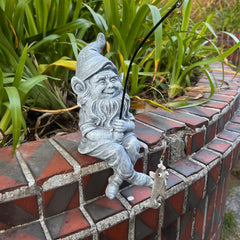 Garden Gnome Pond Statue Decoration, Fishing Gnome Garden Statue Outdoor Koi Pond or Waterfall Decor, 9.7" Stone Gnome Fishing Poolside Statue with Glow in Dark Pebbles Included, Great Gifts for Mom