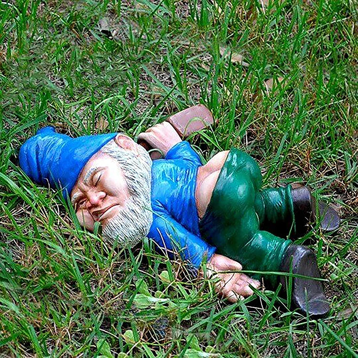 Funny Drunk Dwarf Statue Resin Garden Gnome Decoration for Outdoor Patio Yard Lawn Park Miniature Creative Ornament Elf Crafts Naughty Figurine Collection Farmhouse Decor Gift (Blue)