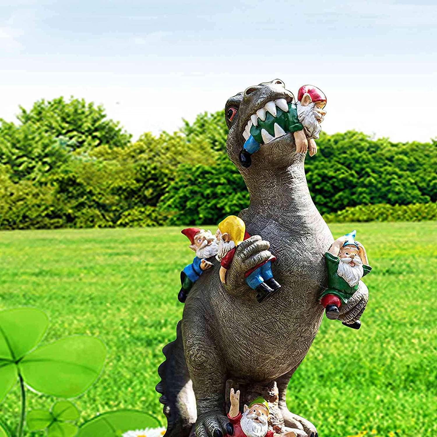 Dinosaur Eating Gnomes Garden Ornament, Funny Lifelike Animal Statue,Best Art Decor for Indoor Outdoor Home Office