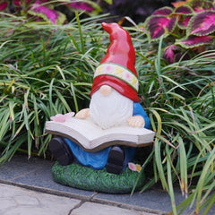 Solar Garden Gnomes Outdoor Statues - Gnome Figurine Reading Book with Butterfly LED Lights Funny Gnomes for Garden Decor Yard Patio Lawn Ornaments Gifts for Women