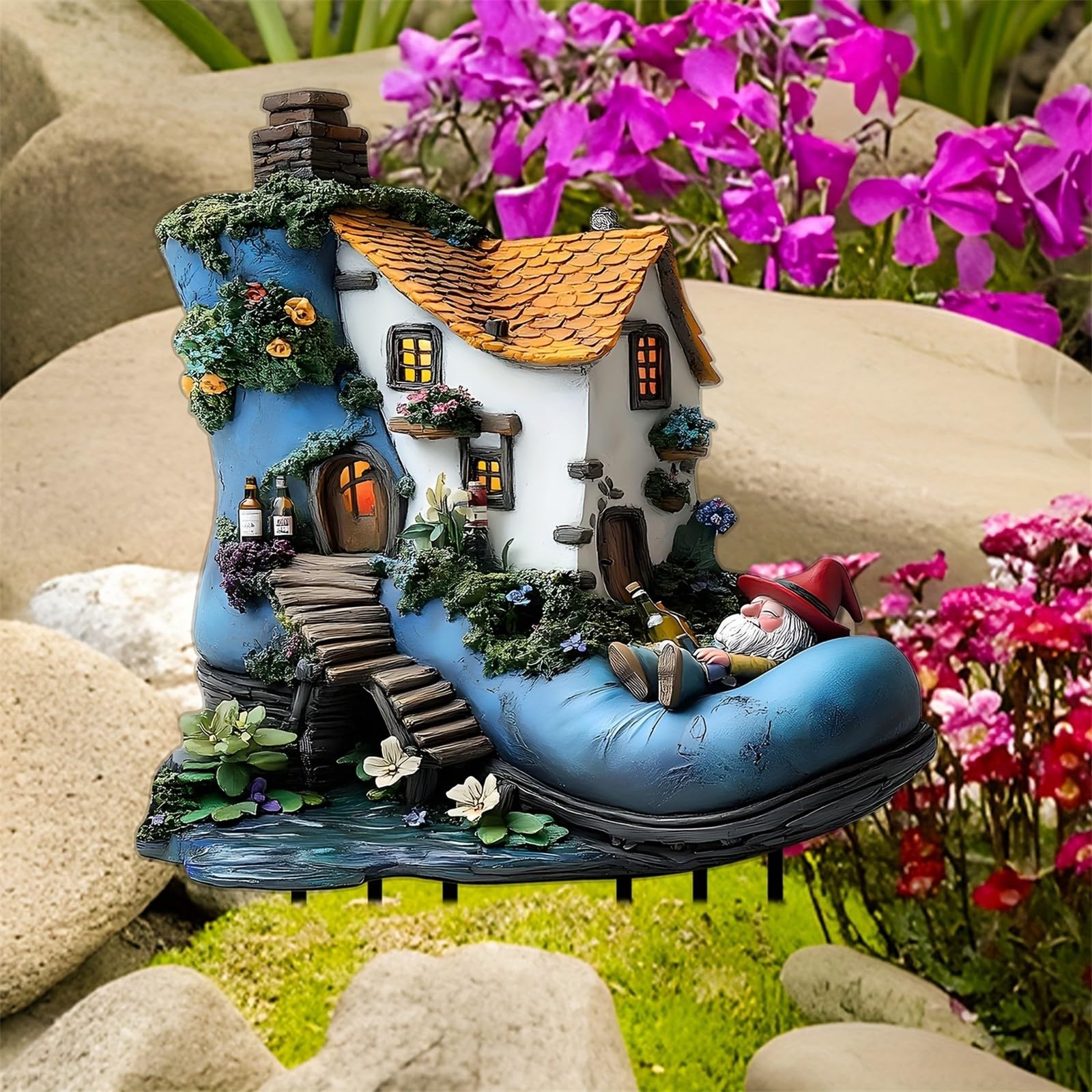 Garden Hanging Ornament Acrylic Gnome Shoe Yard Art Indoor Outdoor Decorative Unique Design For Home Patio (Blue, 30X20cm)