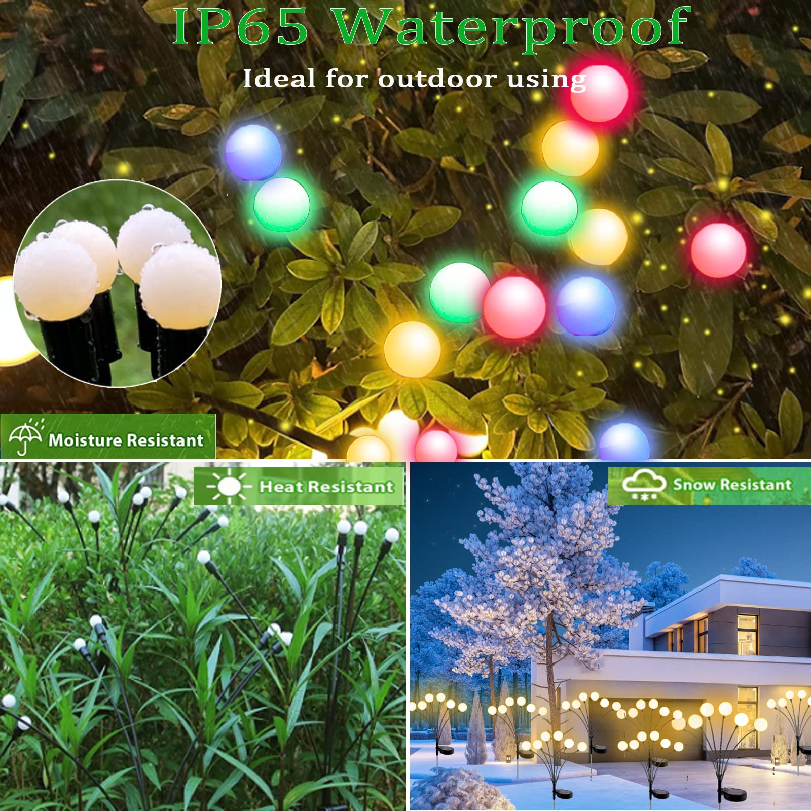 XRR Solar Garden Lights, 2Pack 6LED Solar Firefly Lights Vibrant Solar Powered Starburst Swaying Lights Outdoor, Waterproof Christmas Landscape Stake Lights for Yard Patio Pathway Lawn(Multi-Color)