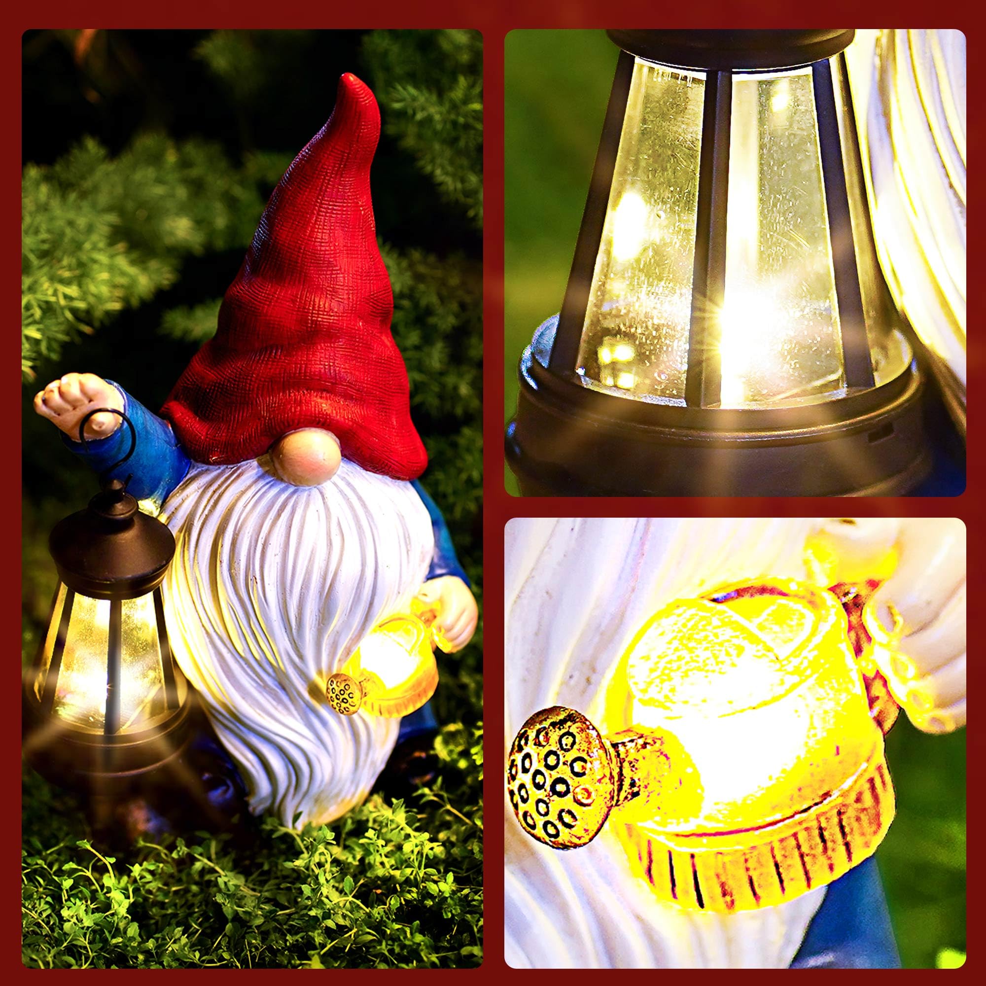 Vereemy Solar Gnomes Statues with Watering Can LED Lights Lantern Garden Decor Birthday Outdoor Gifts for Women Mom Art Resin Gnomes Sculpture for Yard Porch Patio Lawn Yard,Lantern Watering Can