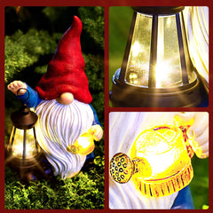 Vereemy Solar Gnomes Statues with Watering Can LED Lights Lantern Garden Decor Birthday Outdoor Gifts for Women Mom Art Resin Gnomes Sculpture for Yard Porch Patio Lawn Yard,Lantern Watering Can