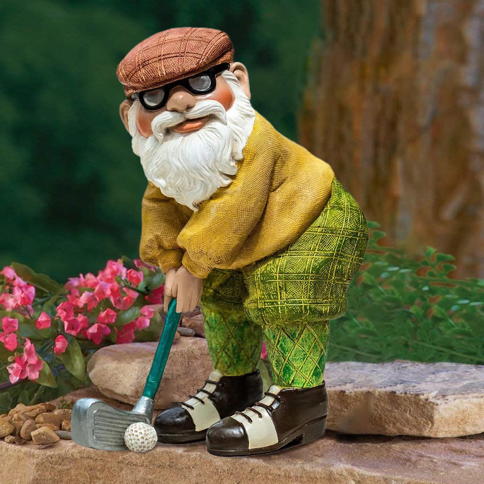 Funny Garden Gnome 4.7x2.4 Inch Playing Golf Funny Gnome Resin Golf Statue Novelty Ornaments for Pation Yard Lawn Indoor Tabletop Home Decor, Garden Gift