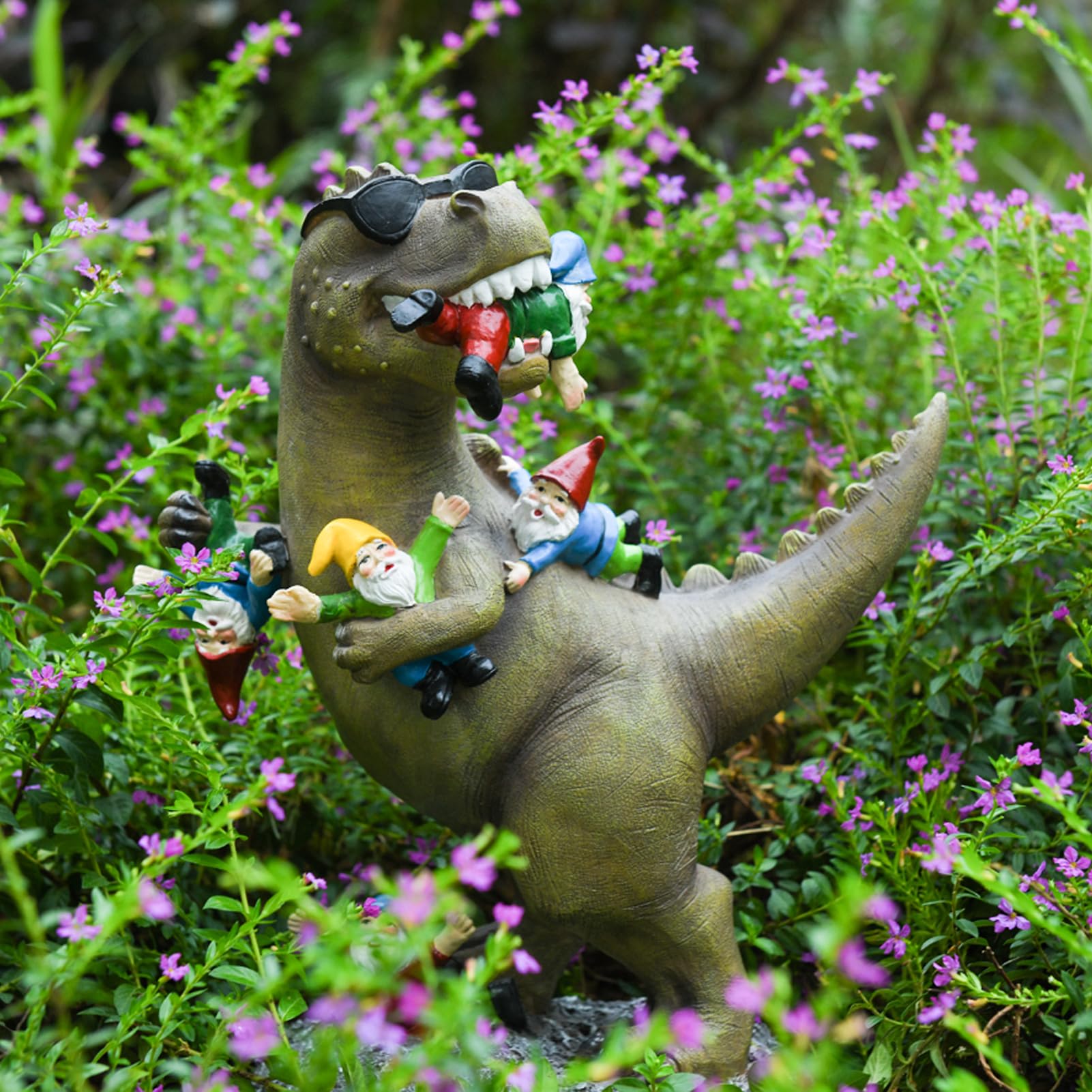 ACHYHAVIN Garden Gnome Statues Garden Decor - Large Dinosaur Eating Gnomes Outdoor Decor for Patio,Lawn,Yard Decor - Uique Housewarming Gift