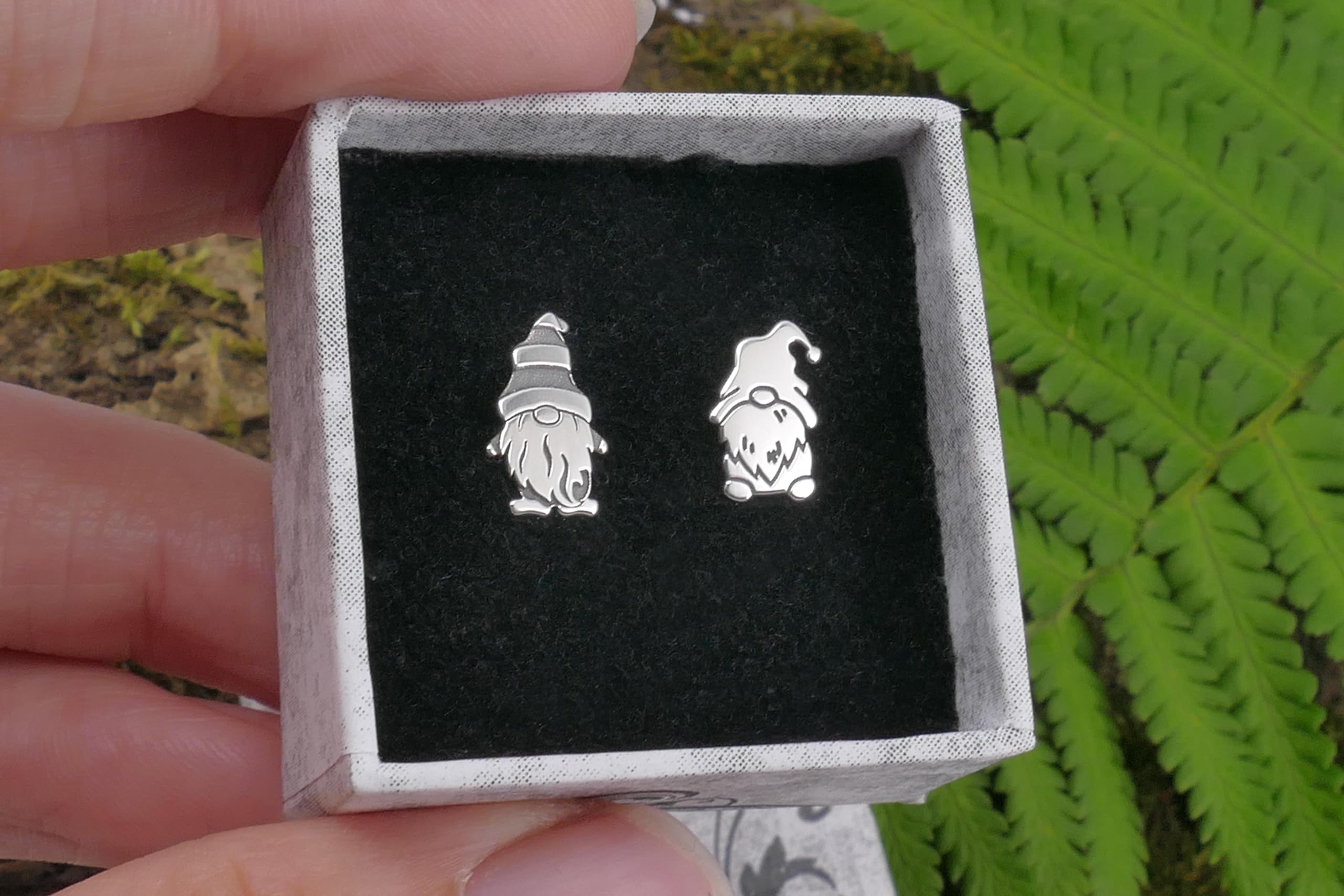 Garden gnome sterling silver stud earrings, lucky charm gonk