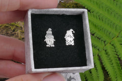 Garden gnome sterling silver stud earrings, lucky charm gonk