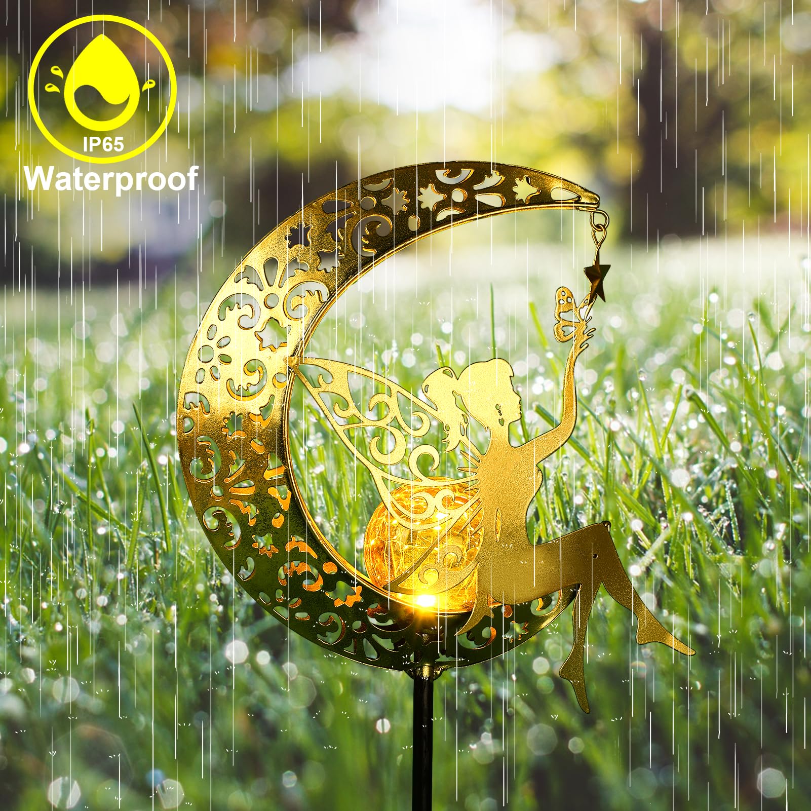 ZKLiLi Solar Lights Garden Decorations,Moon Fairy Light,Solar Crackle Glass Globe,Warm LED Light for Pathway Lawn Patio Courtyard Gifts for Mom Grandma Women