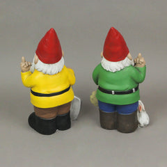 Yellow & Green Go Away Giving The Bird Garden Gnome Funny Outdoor Sculpture Set