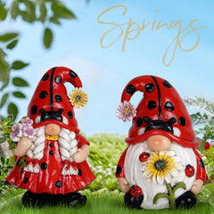 Hodao 2PCS Spring Ladybug Gnome Couple Ornaments Decor Summer Gnomes Figurines for Outdoor Garden Decor Ladybug Birthday Gift for Mom, Grandma, Women