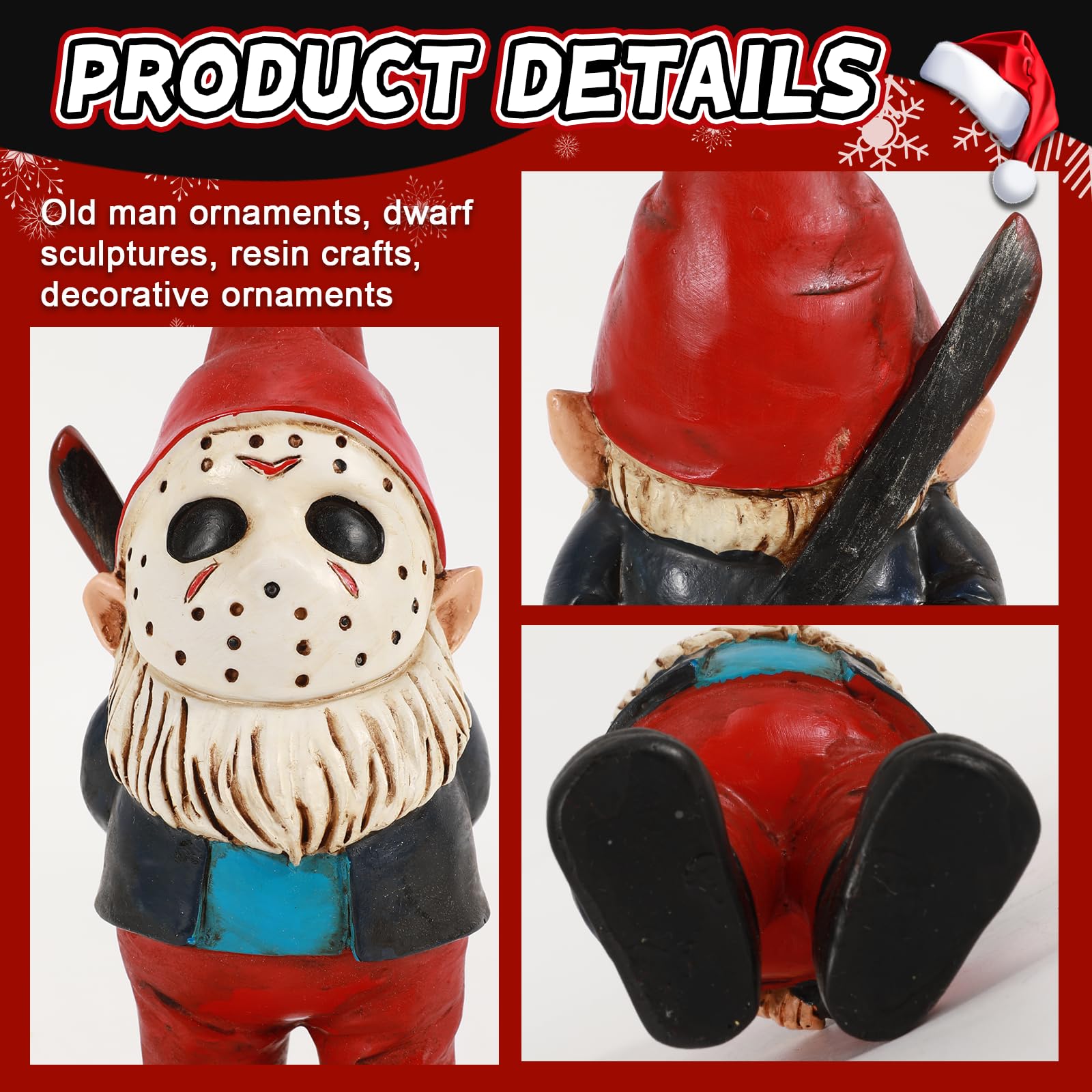 EQTGI Garden Gnomes Outdoor Santa Claus Gnomes Horror Gnome Figurine for Christmas Home Yard Lawn Decor