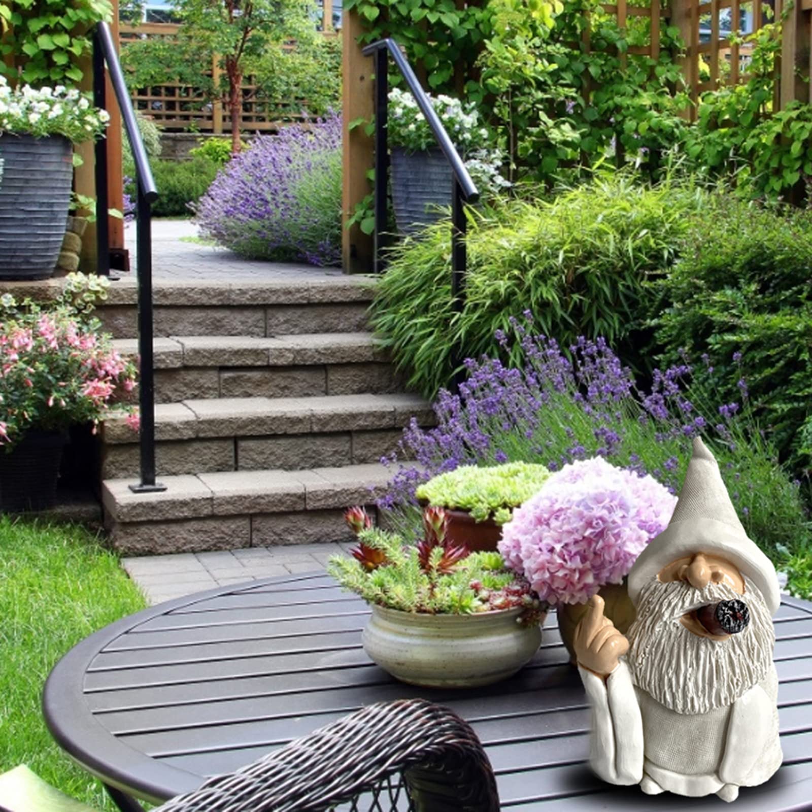 Garden Gnome Dwarf Statue Ornament - White Robe Smoking Dwarf Craft. Whitebeard Gnome Resin Outdoor Decoration, Smoking Wizard Gnome Statue