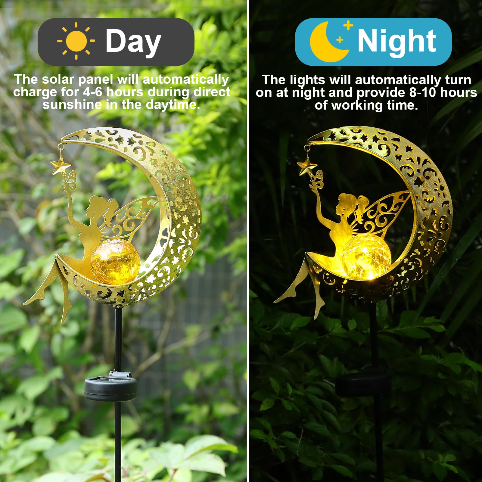 ZKLiLi Solar Lights Garden Decorations,Moon Fairy Light,Solar Crackle Glass Globe,Warm LED Light for Pathway Lawn Patio Courtyard Gifts for Mom Grandma Women