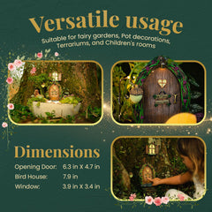 Opening Fairy Door & Window Set for Trees - Fairy Garden Kit with Light, Decor