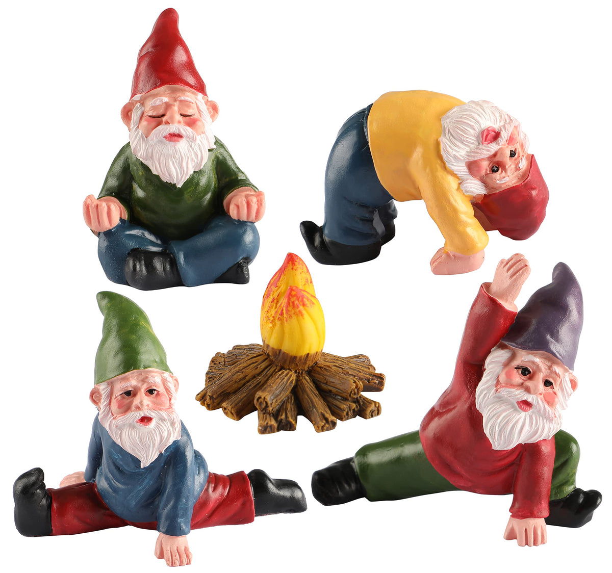 YARCHONN Miniature Garden Gnomes Ornament Outdoor Resin Elf Statue, Funny Gnome Fairy Garden Accessories for Patio, Yard, Lawn or Home Garden Decorations, Set of 5 (Yoga series)