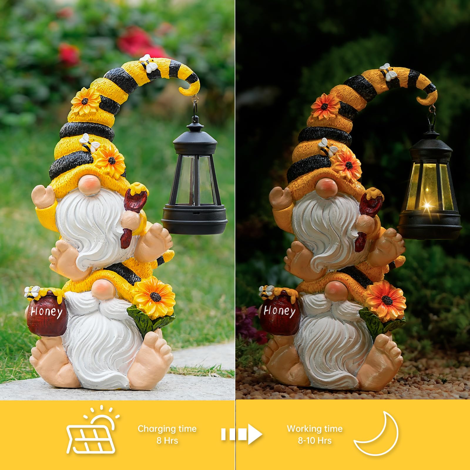 QZZP Solar Garden Gnome Statue – Funny Double Gnome Outdoor Decor for Patio, Lawn, Yard – Garden Sculptures with Solar Lights, for Women