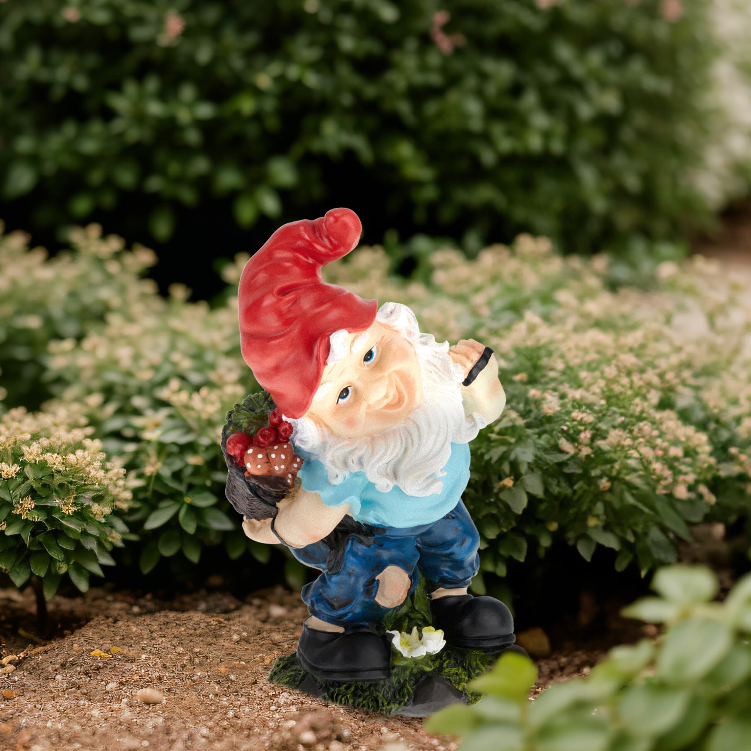 Relaxdays Garden Gnome with Basket, Weatherproof, Frost Resistant, 32 x 17 x 15 cm, Figurine, Polyresin, Multicoloured