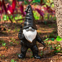 WONDHOME 6.8" Funny Garden Gnome Statues with Gun Naughty Black Gnome Figurine for Patio Lawn Yard Art Outdoor Decorations Father's Day Birthday Halloween Christmas Gardening Gift for Dad Mom